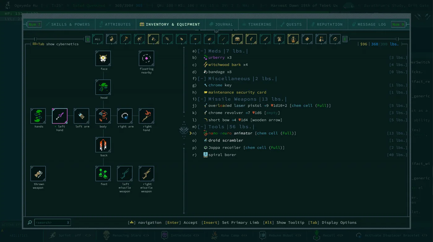Caves of Qud 戰鬥、地圖與角色資訊