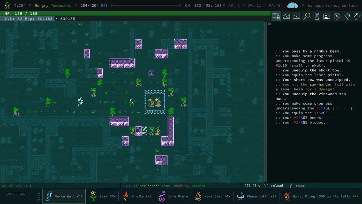 Caves of Qud roguelike 場景與選單
