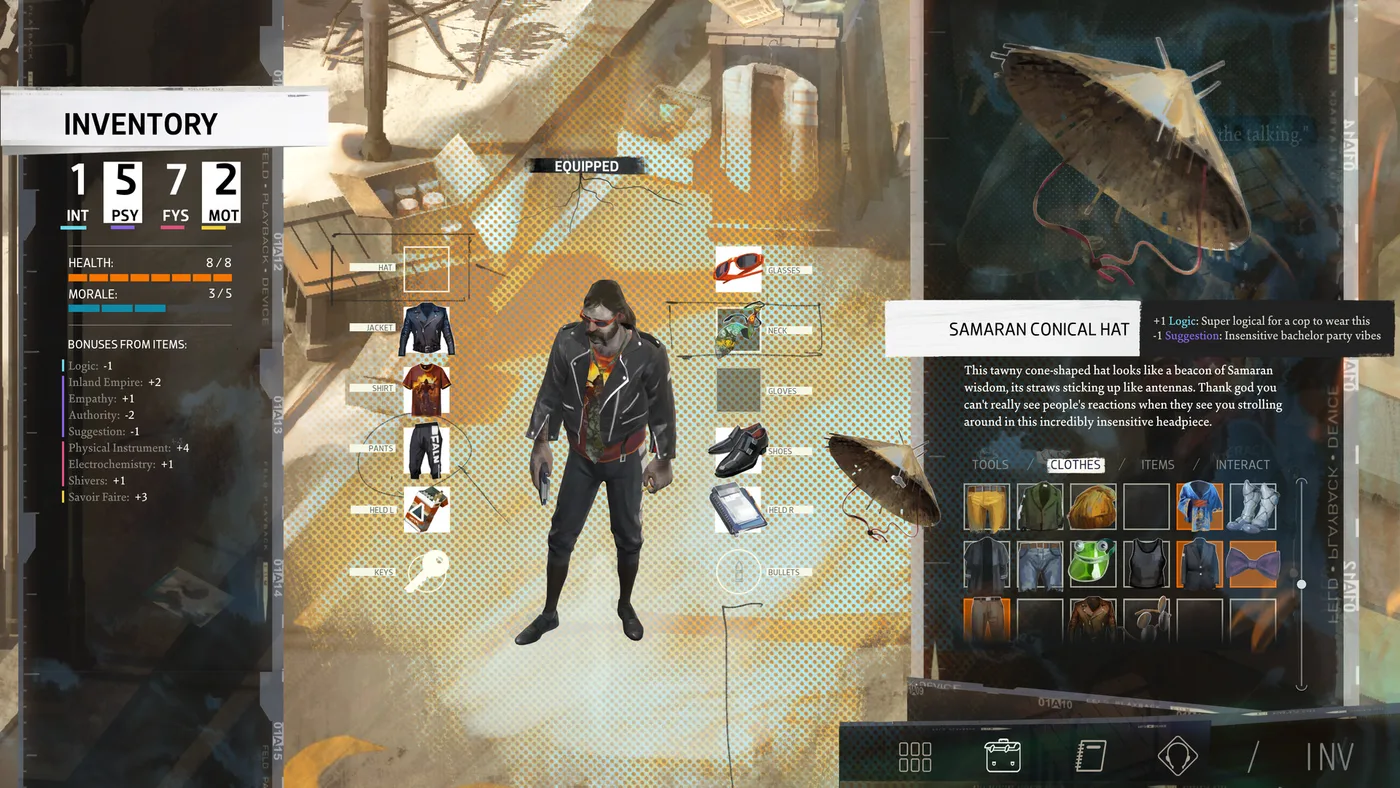 Disco Elysium 角色互動與調查畫面