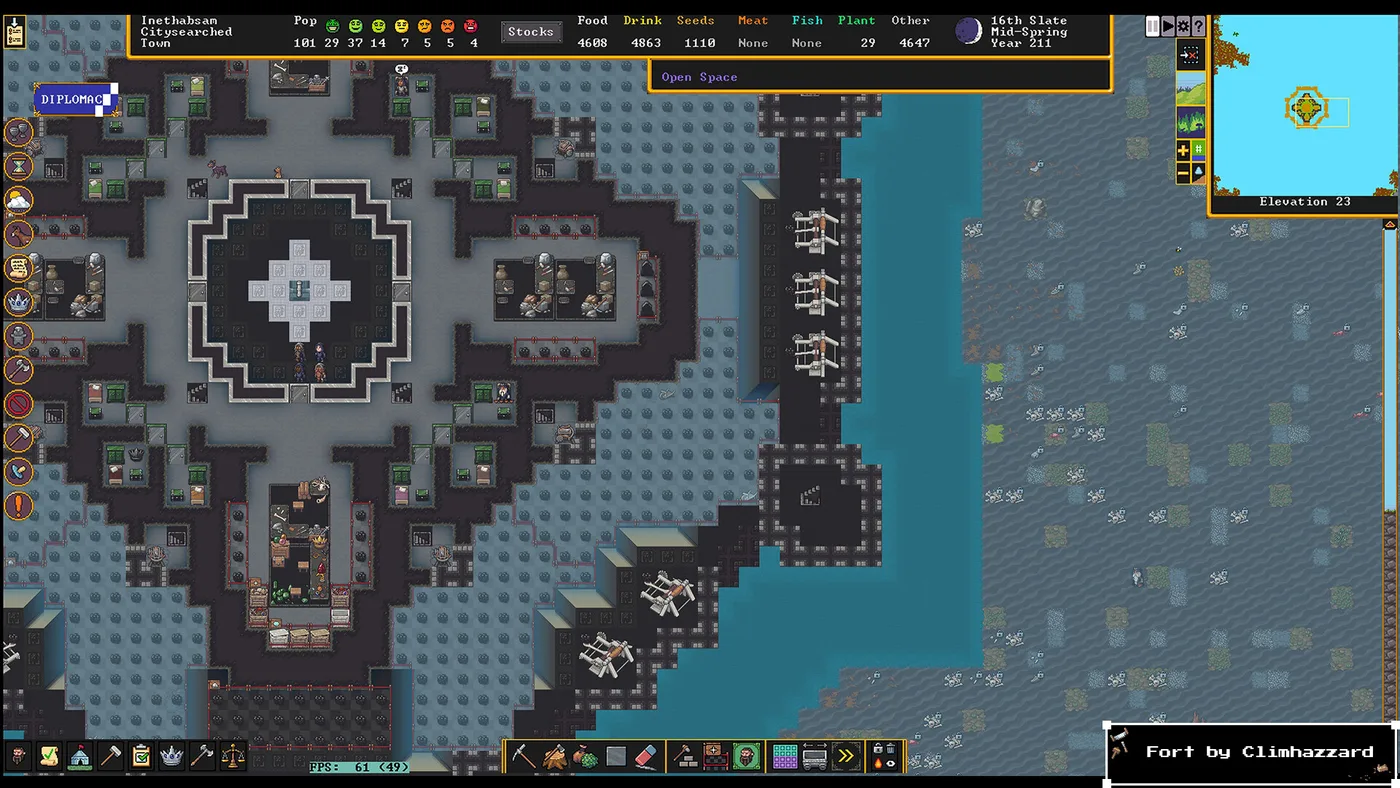 Dwarf Fortress Steam 版要塞畫面