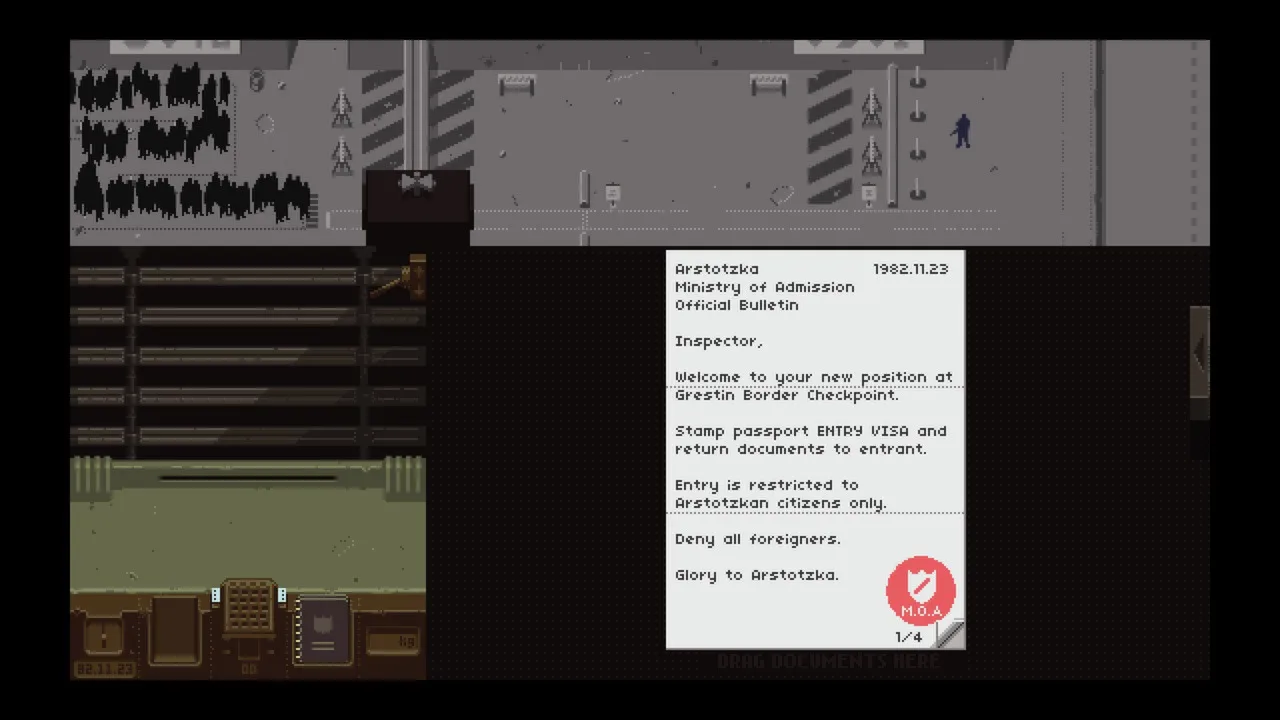 Papers Please 對話、護照與規則書