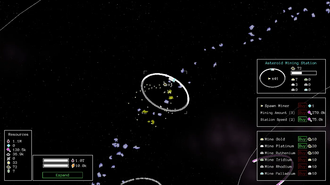 Starvester 截圖:Asteroid Mining Station 採礦站升級介面