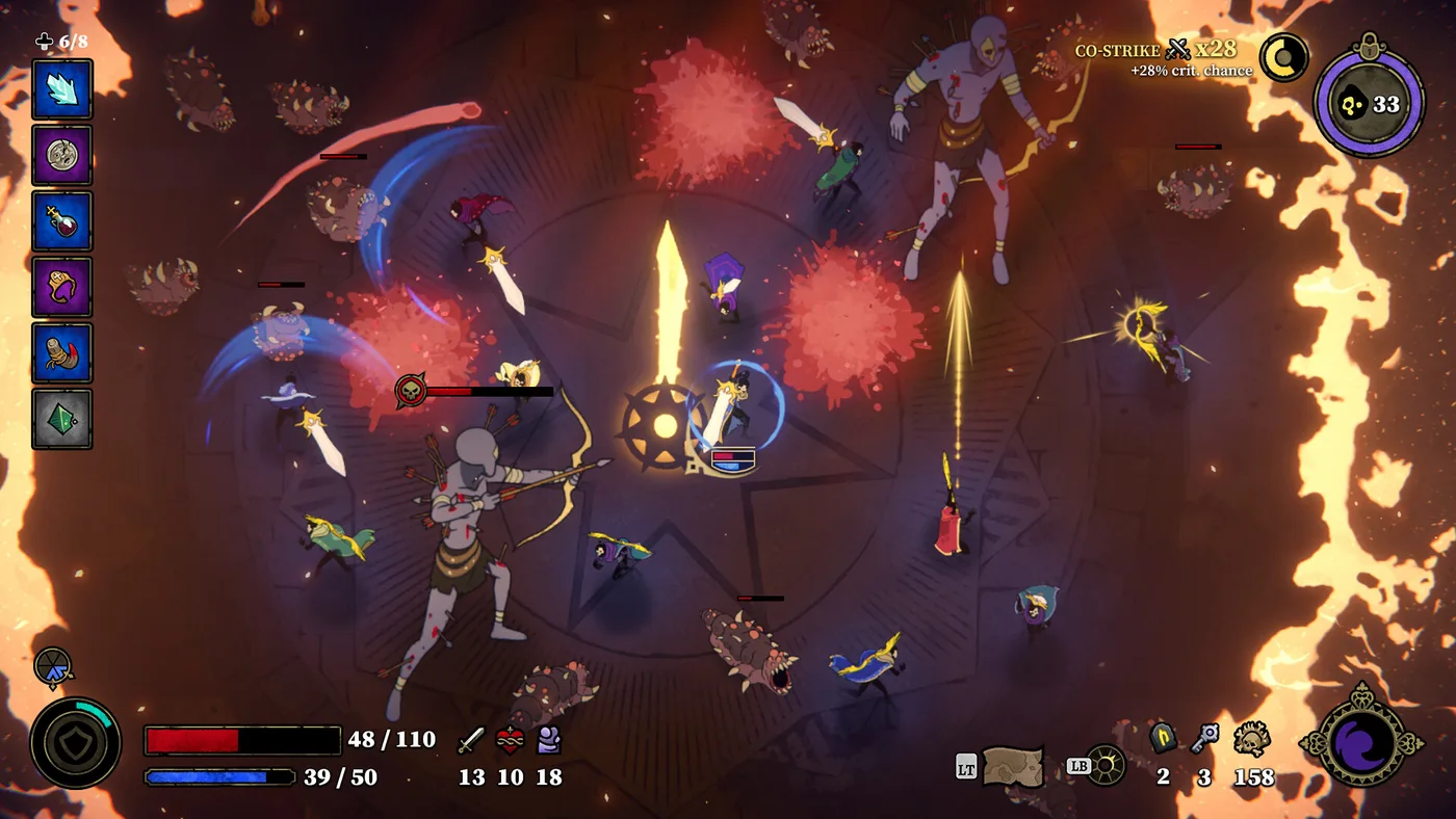 33 Immortals 角色成長與 perks 畫面
