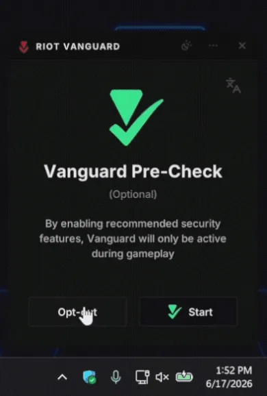 Vanguard 工作列狀態示意