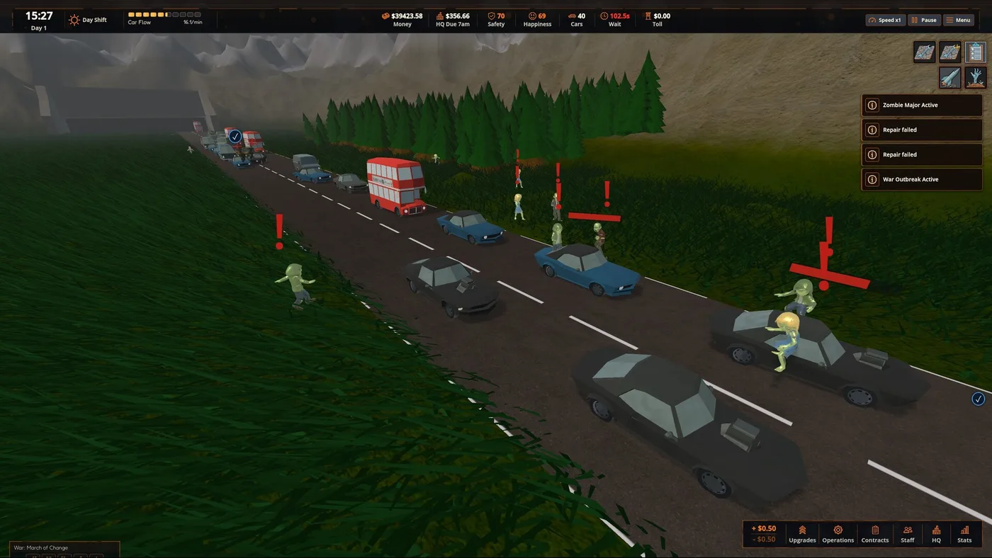 Tollway Tycoon 晚間事故同道路狀態畫面