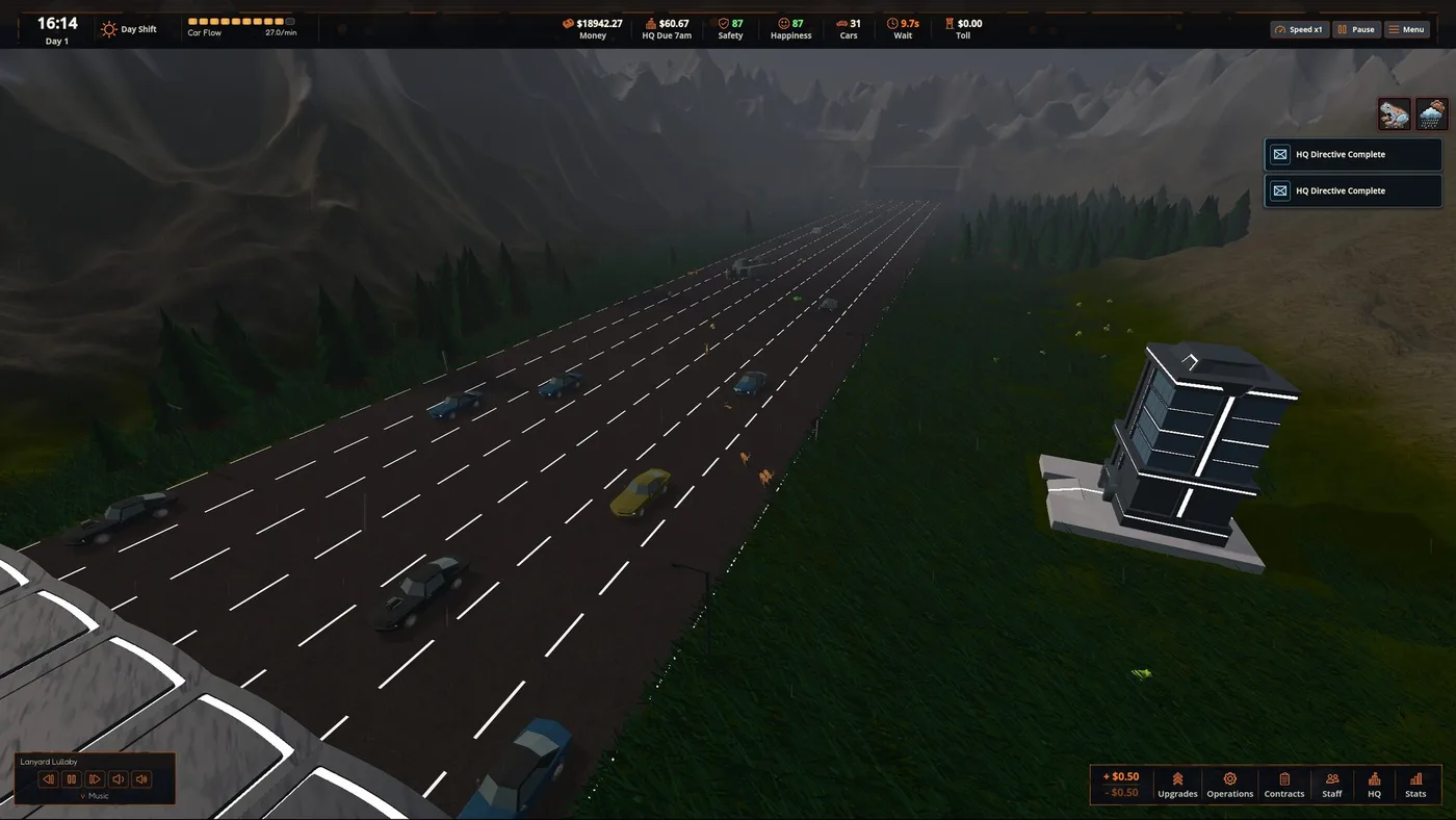 Tollway Tycoon 升級、收入同員工管理畫面