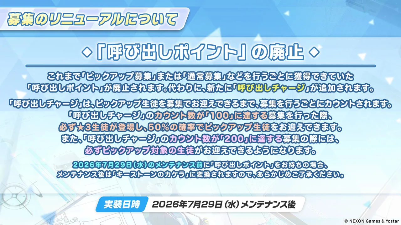 Blue Archive 呼び出しチャージ100抽與200抽保障規則