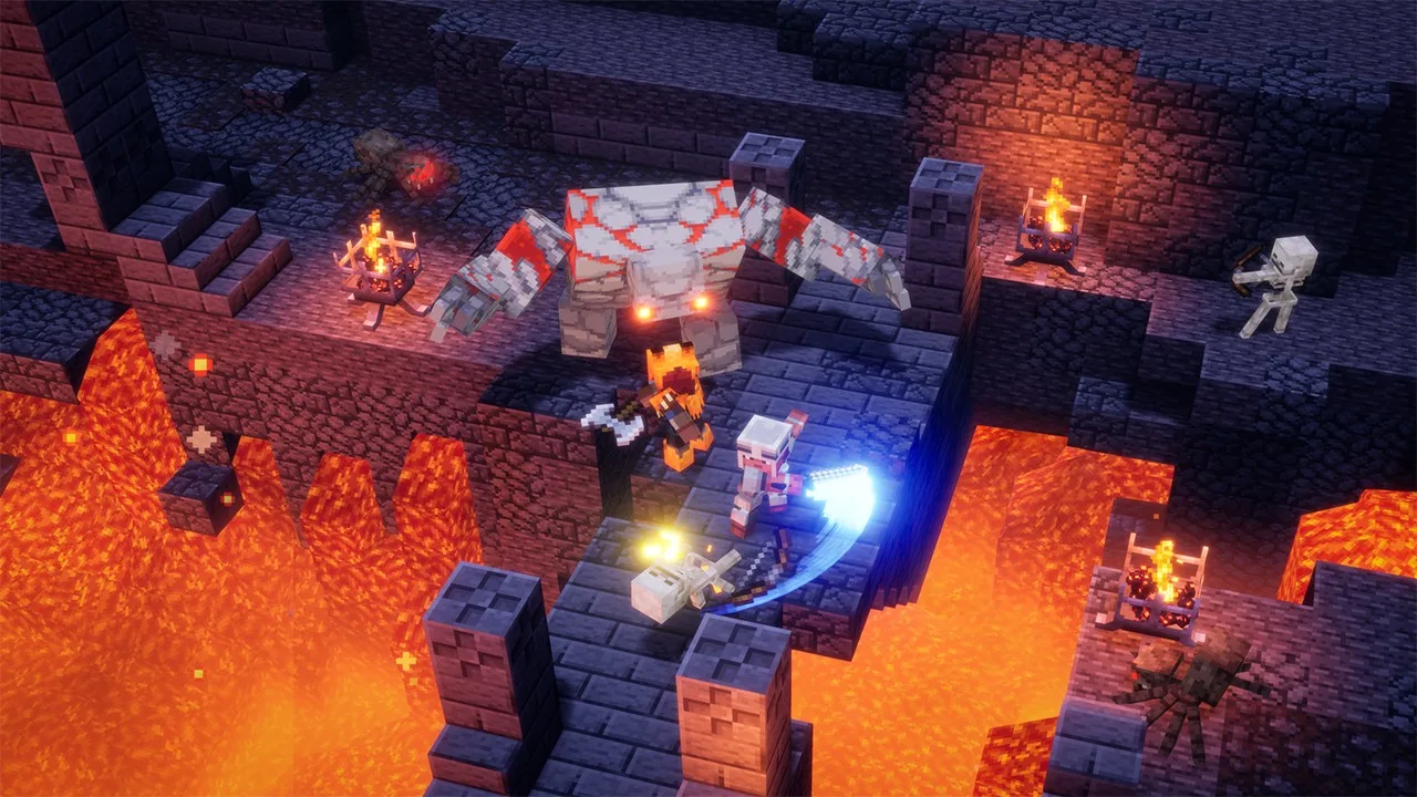 Minecraft Dungeons 熔岩地城戰鬥畫面
