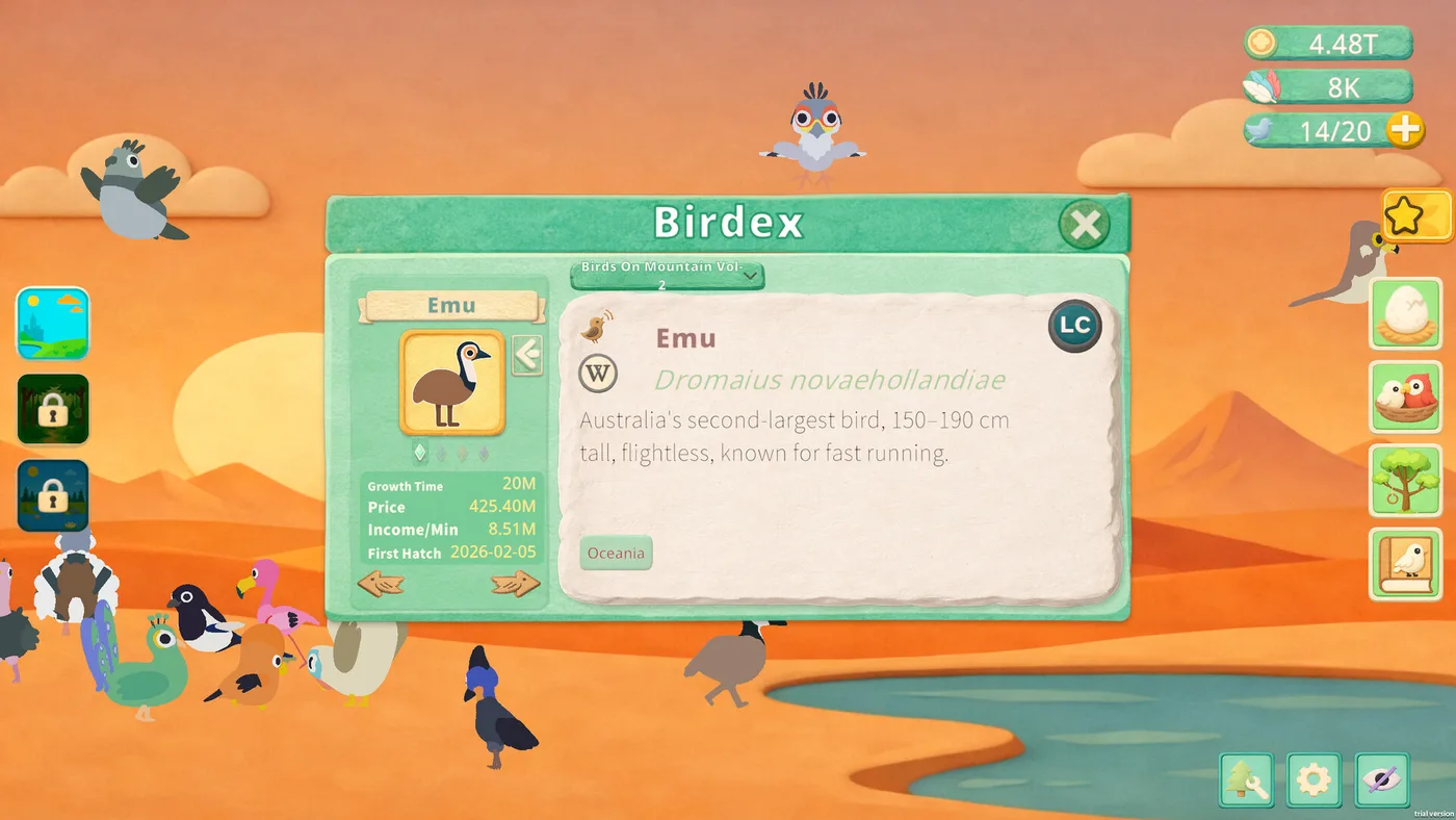 Tiny Birdtopia Birddex 鳥類資料、叫聲與成長數值