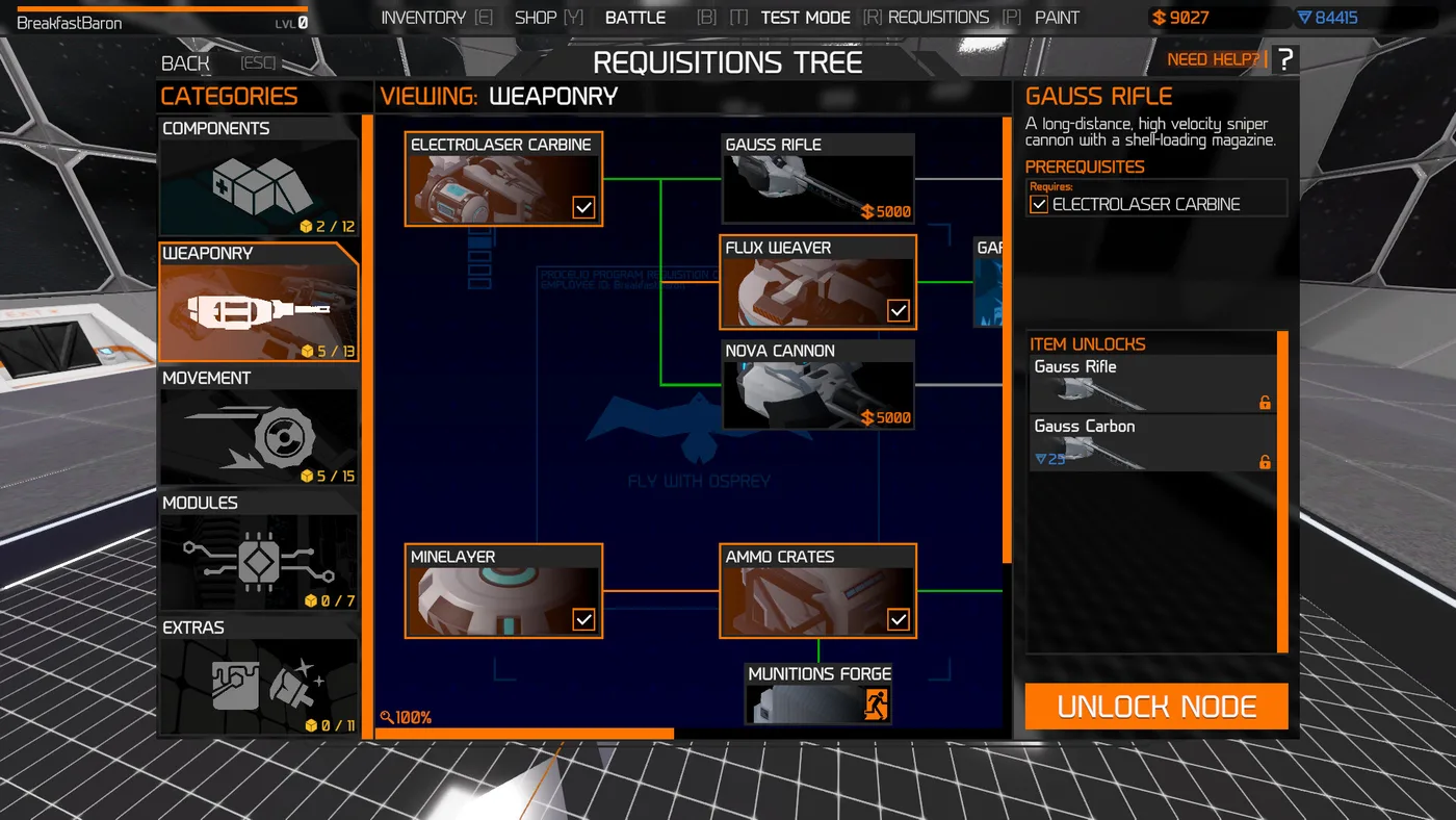 Requisitions tree 顯示武器同模組解鎖路線