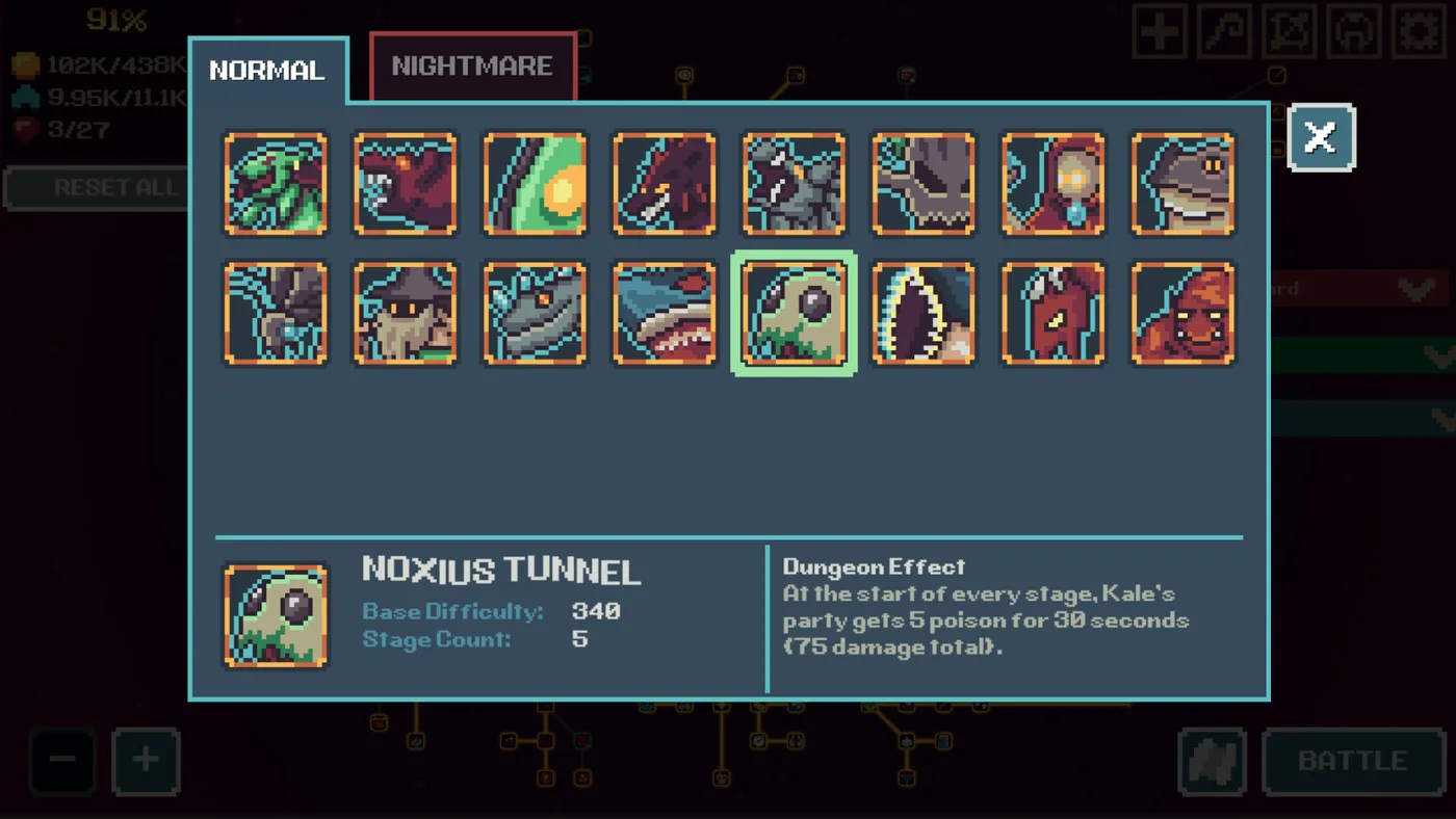 Normal / Nightmare dungeon 選單同關卡效果