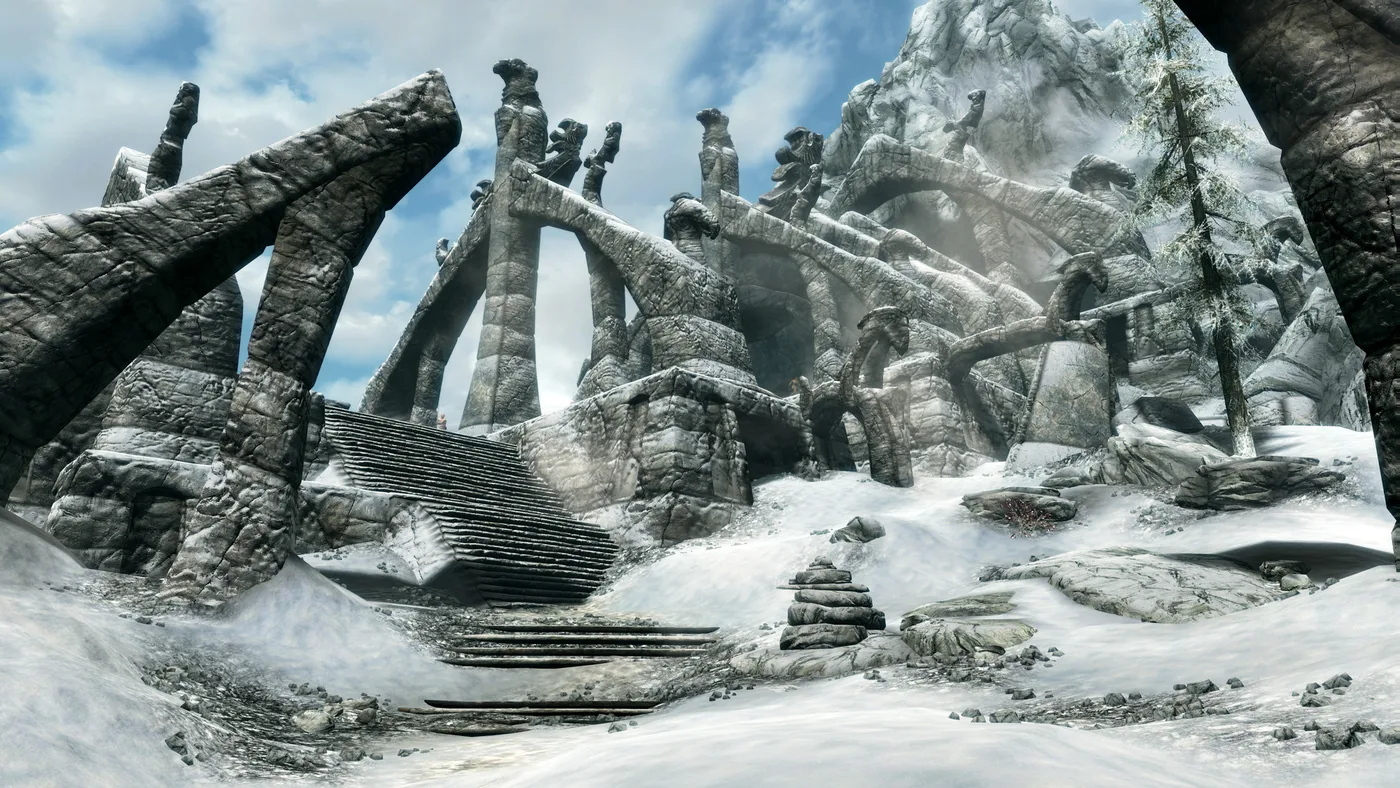 Skyrim 雪山與龍裔場景