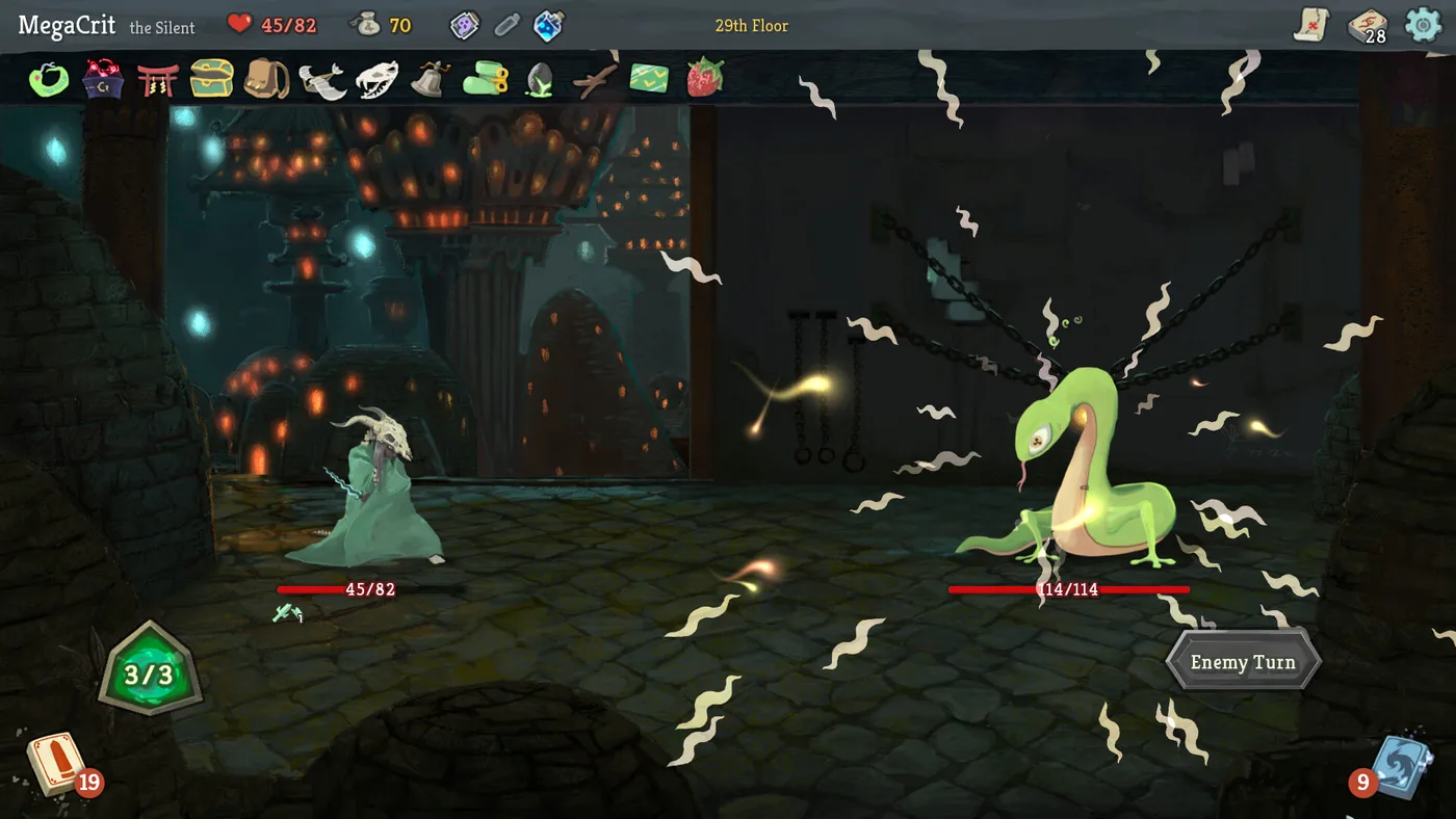 Slay the Spire 牌組與敵人遭遇畫面