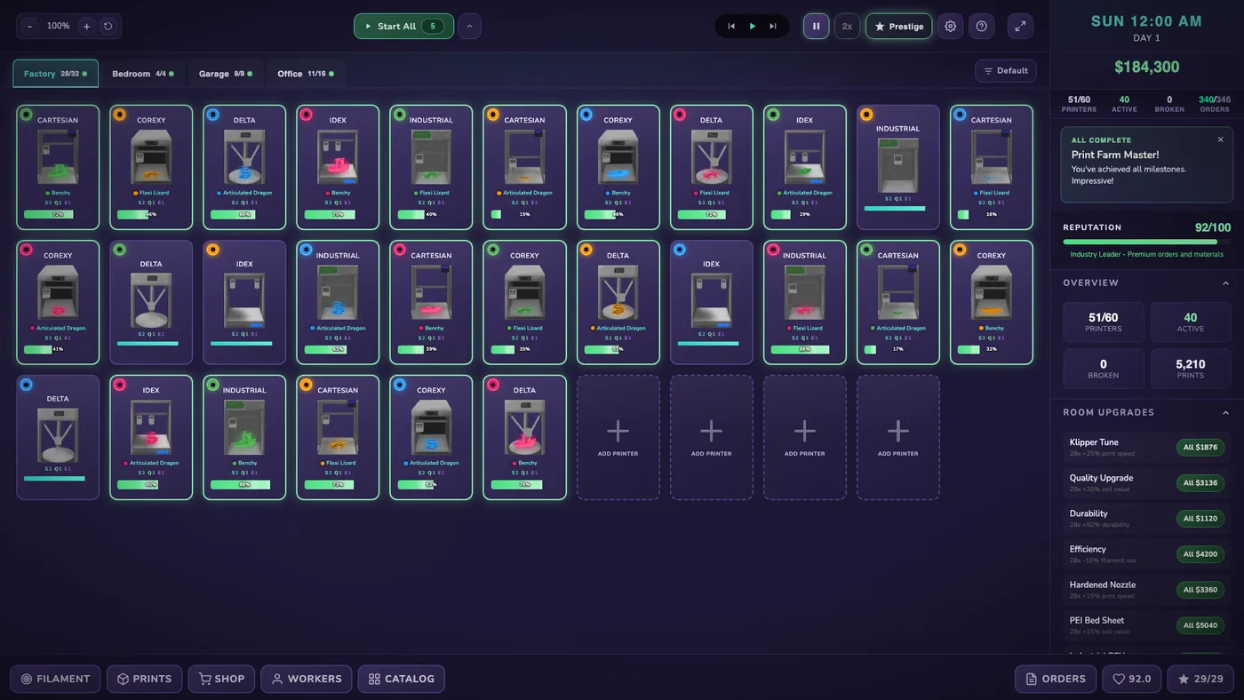 3D Printer Manager 工廠放滿打印機後的高密度管理畫面