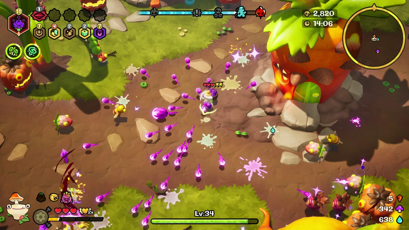 Funguys Swarm 泥土場紫色彈幕與草莓小屋