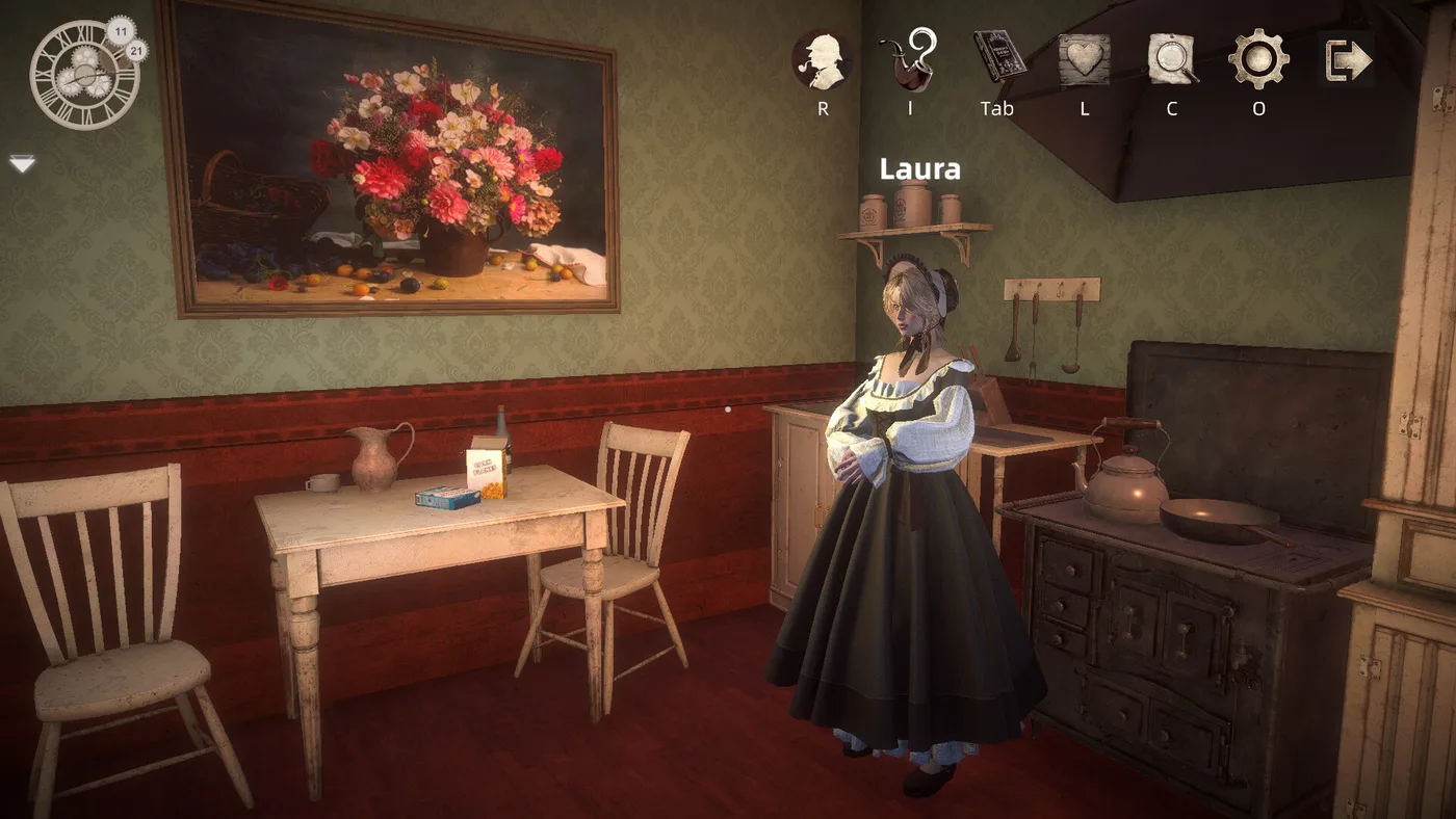 廚房人物 Laura 與第一身探索畫面