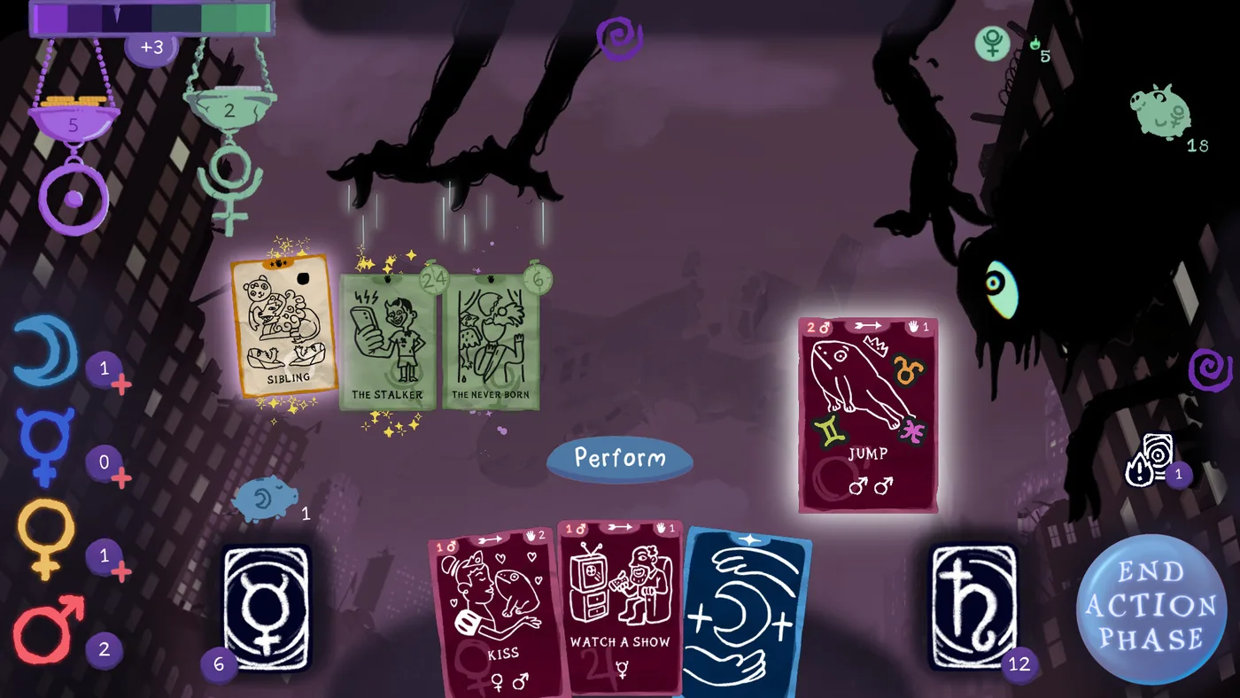 Dreamcards 夜晚對局與夢魘對峙畫面
