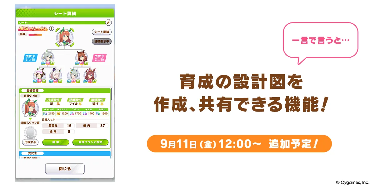 育成Plan Sheet可設定角色、繼承角色及目標