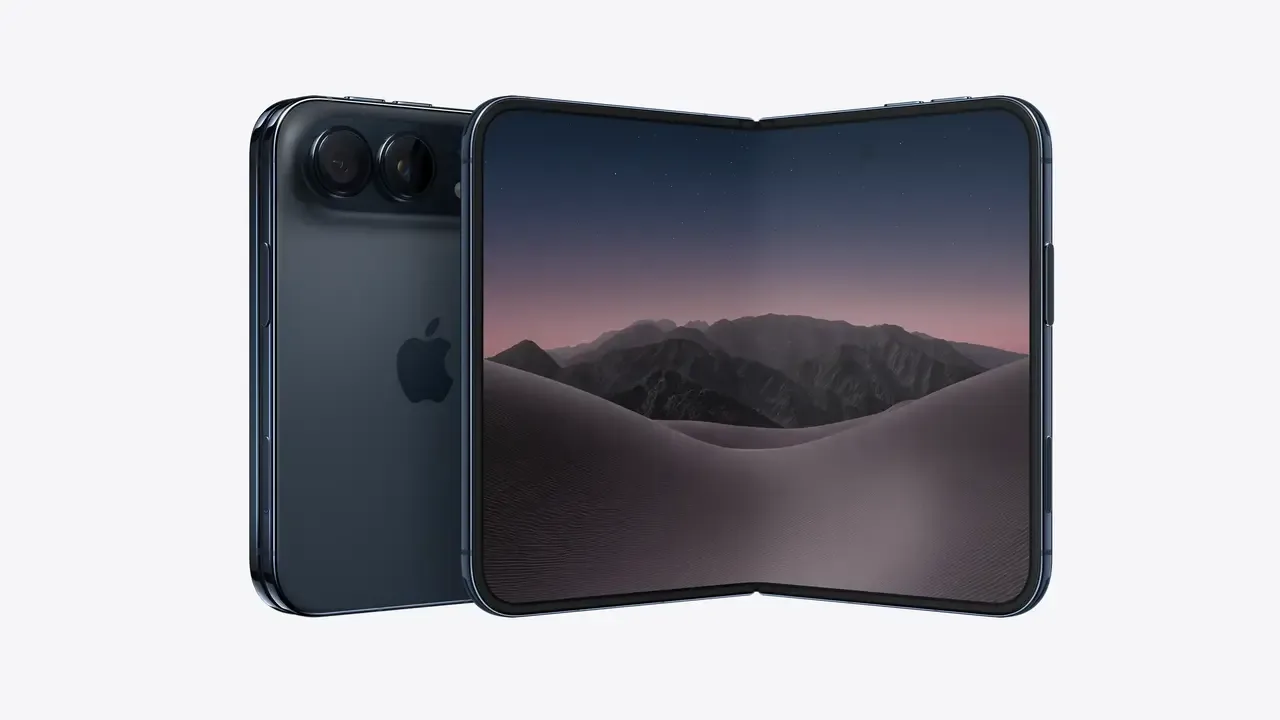 iPhone Duo 摺疊與展開的機身示意